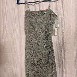Sage Strapless Lace Dress in Soft Green